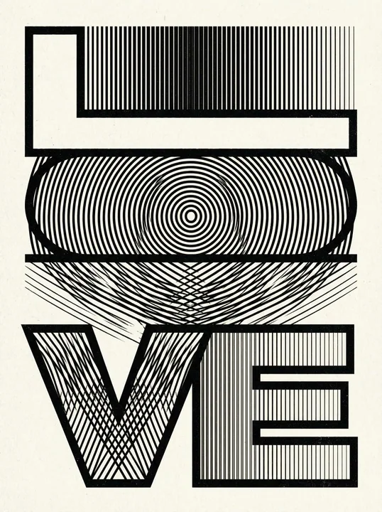 黒白モアレパターン「愛」レトロ・フューチャー視覚的錯覚