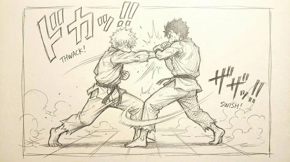 热血少年漫风格的激烈打斗草图
