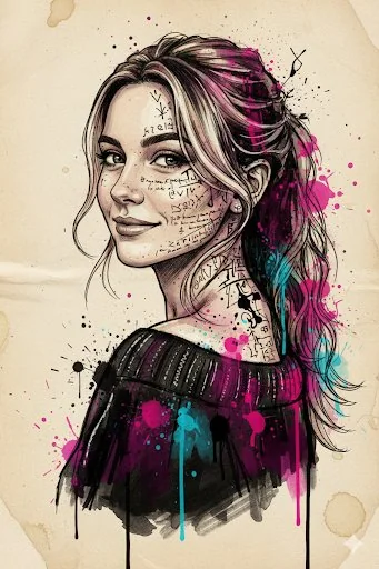 素描与水彩融合的时尚艺术少女肖像