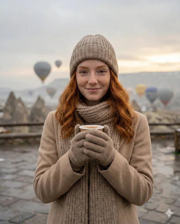 Winter Morning Warm Travel Photography Under Cappadocia Hot Air Balloons