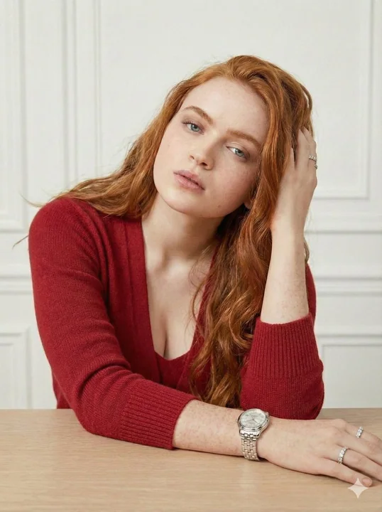 红发红衣少女的奢华时尚杂志大片