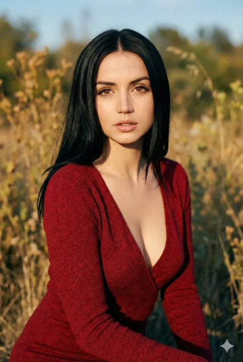 Wine red knitted portrait under the golden glow of the sunset