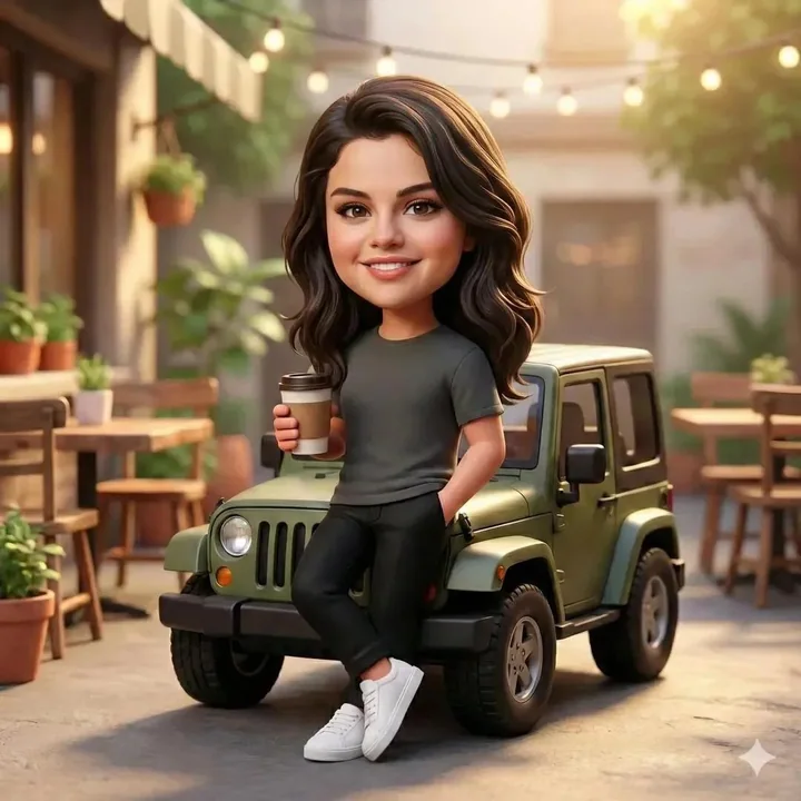 皮克斯风格Q版萌妹与吉普车的温馨午后