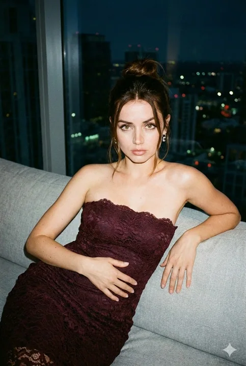 比莉艾利什复古闪光灯下的酒红魅影