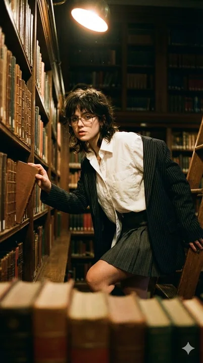 暗黑学院风深夜图书馆的复古胶片质感