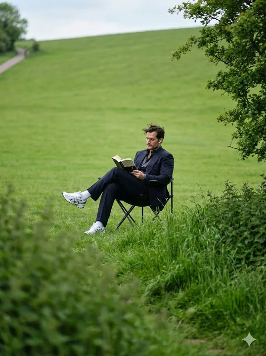 绿意虚化前景中沉浸阅读的静谧时光