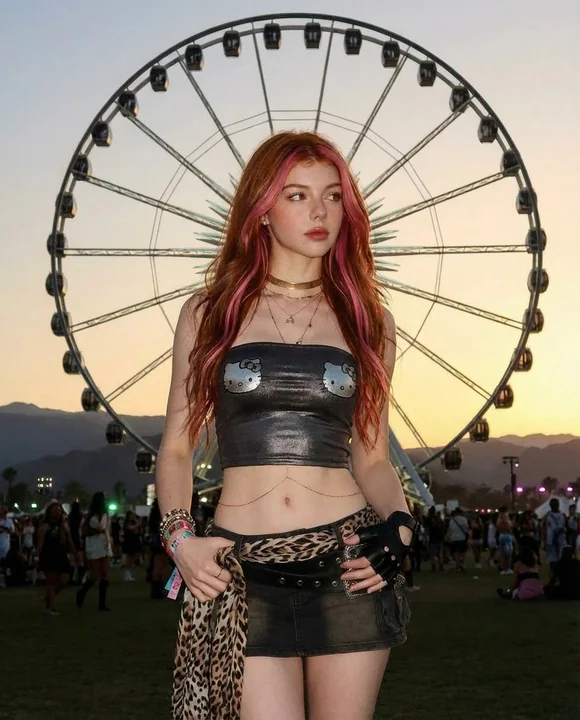 摩天轮下的落日红发音乐节时尚大片