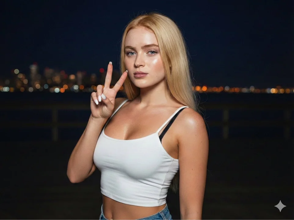 Platinum long hair Y2K spicy girl under the flashlights at night