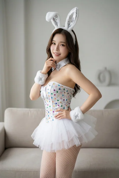 梦幻银白色闪光兔耳少女纯欲写真