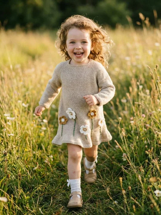 Happy children running on a sunny meadow