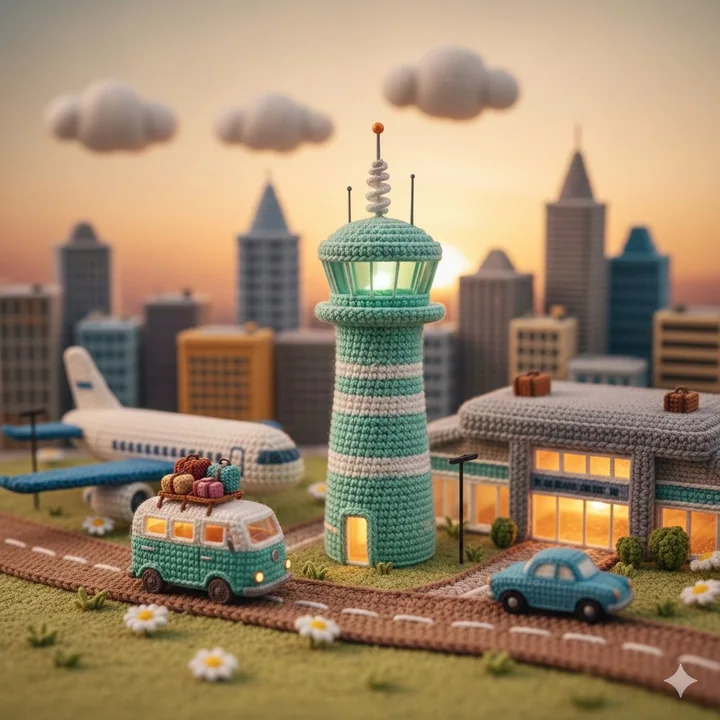 Knitted healing miniature airport