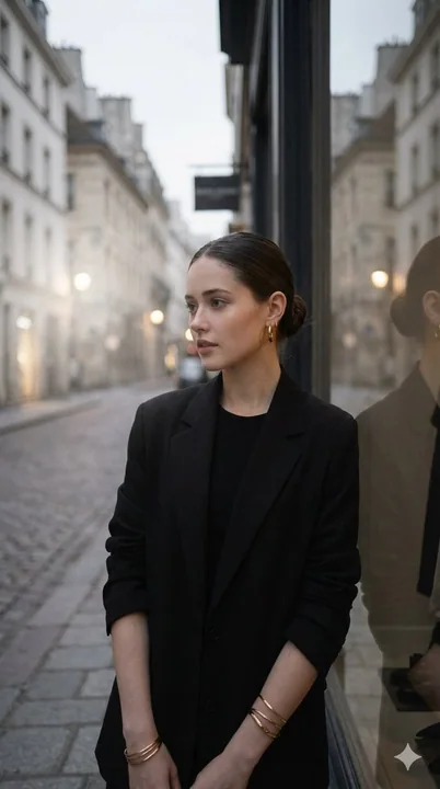 Minimalist Suit Lady Under a Cinematic Texture