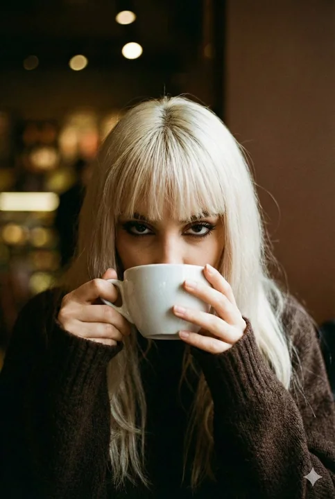 Alluring girl holding a coffee cup in a blurred background