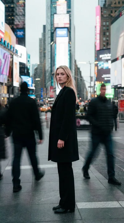 时代广场的安静金发女郎