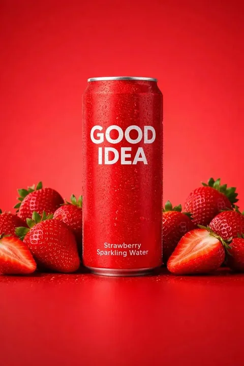 诱人的红罐气泡水与新鲜草莓片