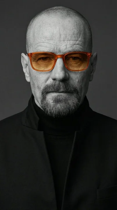 Minimalist black and white portrait with orange sunglasses