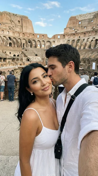 罗马斗兽场里的浪漫自拍轻吻