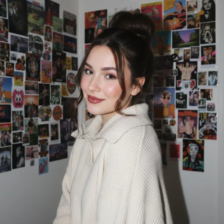 フラッシュライトの下のミレニアル・コラージュ・ガール