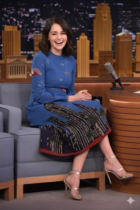 深夜秀星光蓝裙佳人开怀大笑