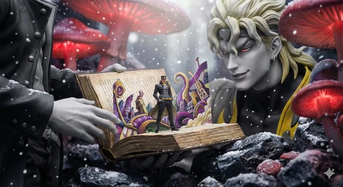 巨人と本のページの中に隠れたミクロな童話の世界