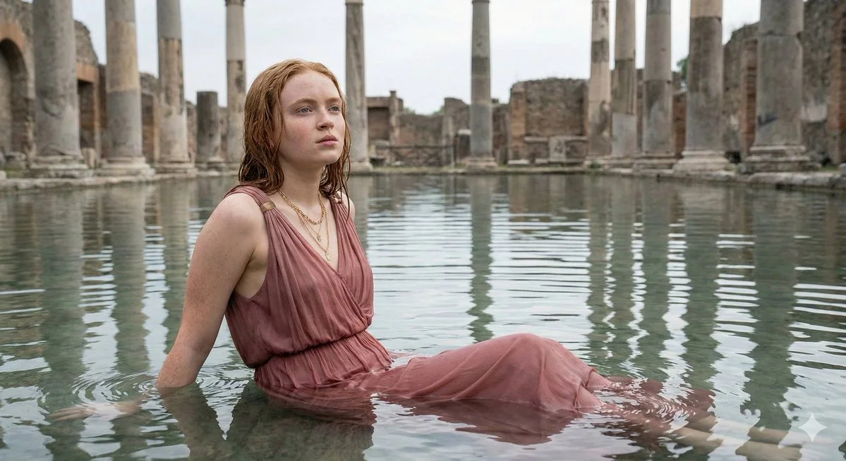 الورود الخفيفة تمر عبر ركام حمامات روما القديمة