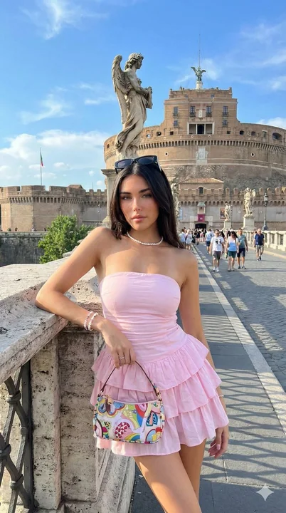 الصورة الفوتوغرافية الصيفية الوردية بجوار جسر الأنجيل في روما