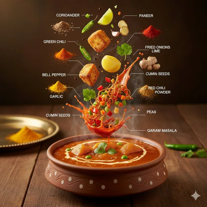 超写实印度咖喱食材悬浮信息图