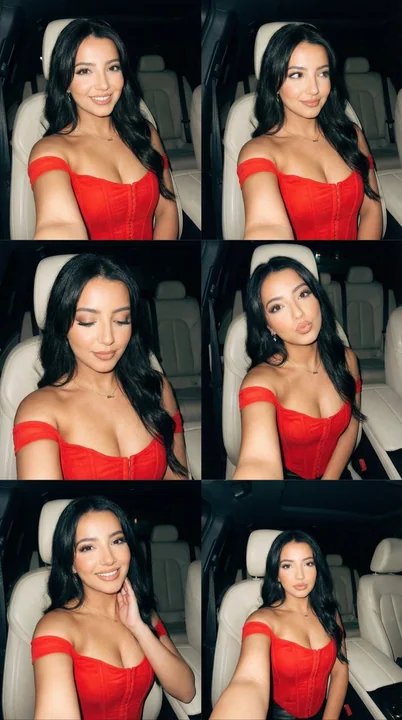 Nighttime car, red-dressed spicy girl, flashing self-portraits in six grids.