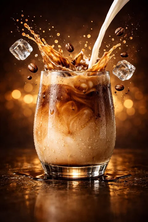 Фонтан льда латте кинематографический коммерческий фотография