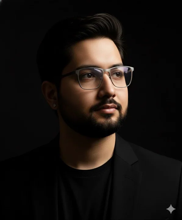 Contemplative Young Man in a Suit in the Play of Light and Shadow in the Night