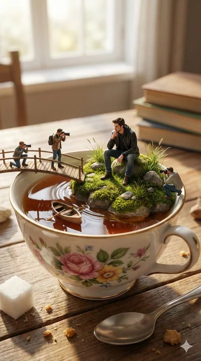 Miniature fantasy island in a teacup
