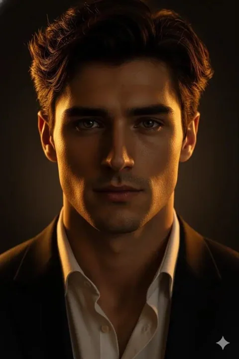 Dark-toned cinematic haute couture male portrait