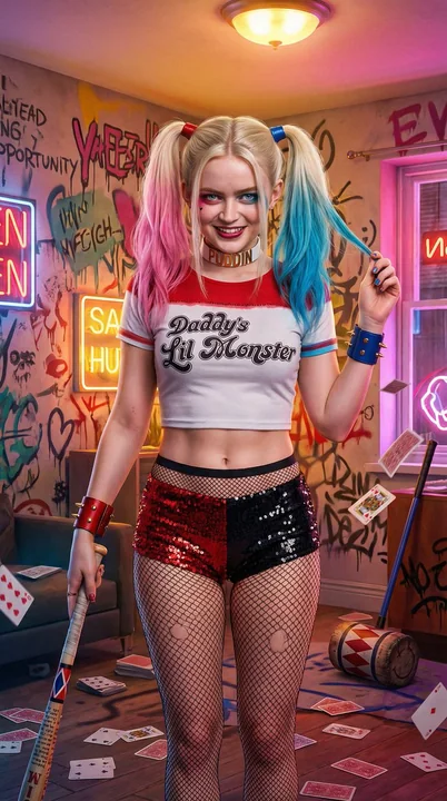 サディ・シンク メイクアップバージョン ハーレイ・カーニバル ポーズ