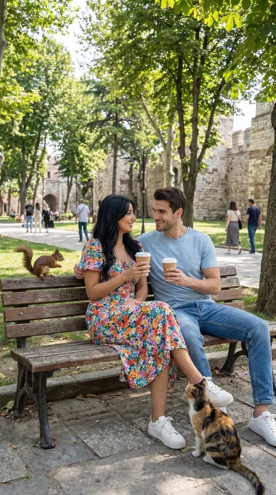 伊斯坦布尔春日公园的咖啡与静谧之恋