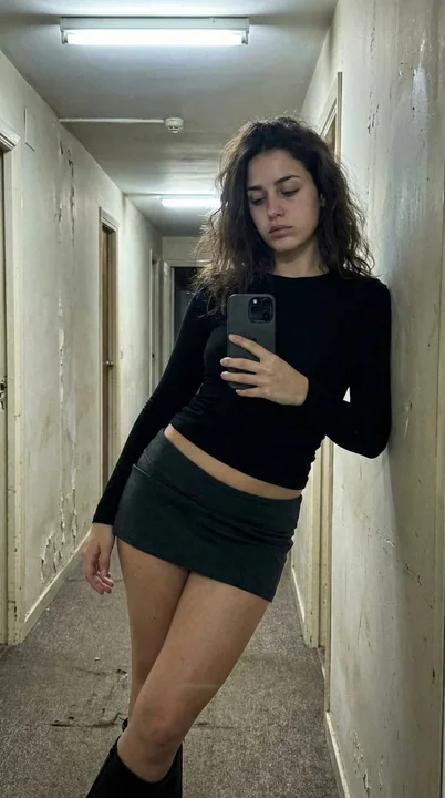 深夜空荡走廊的慵懒自拍