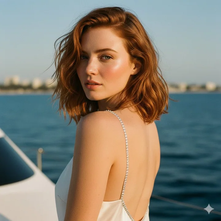 夕焼けの海風の中での絶景の振り返り