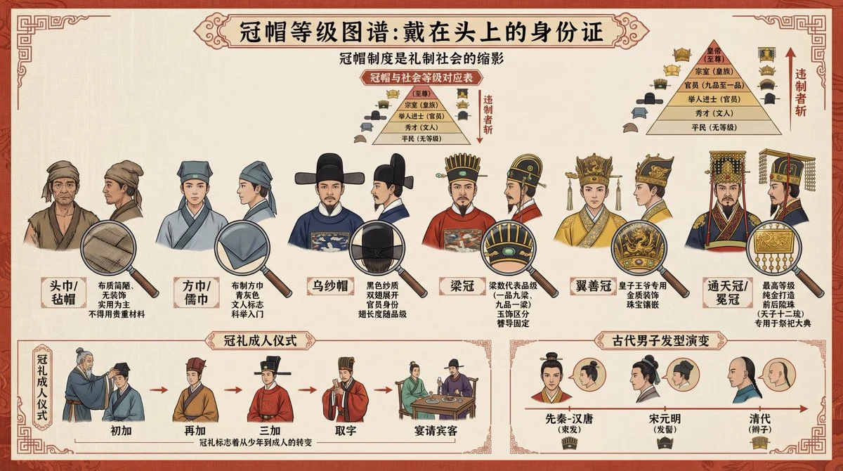 Information Graphic: Dissecting the Traditional Chinese Hierarchical System of Men's Hats and Caps