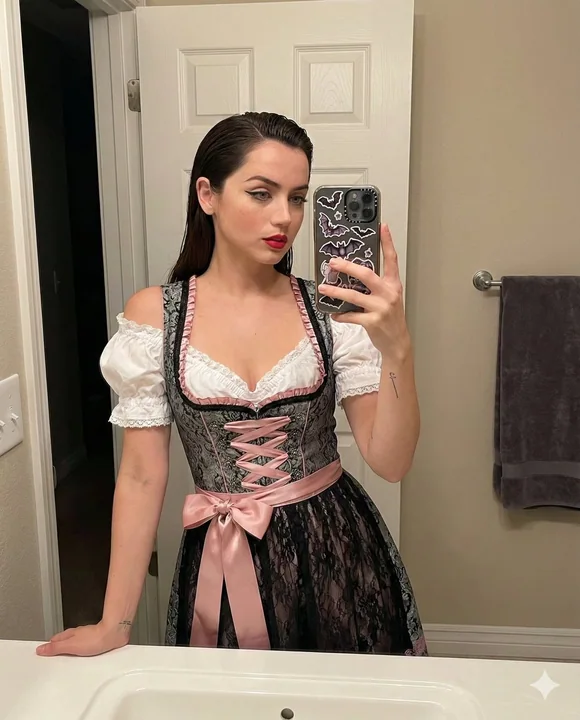 哥特风格的德国少女在浴室镜子前自拍