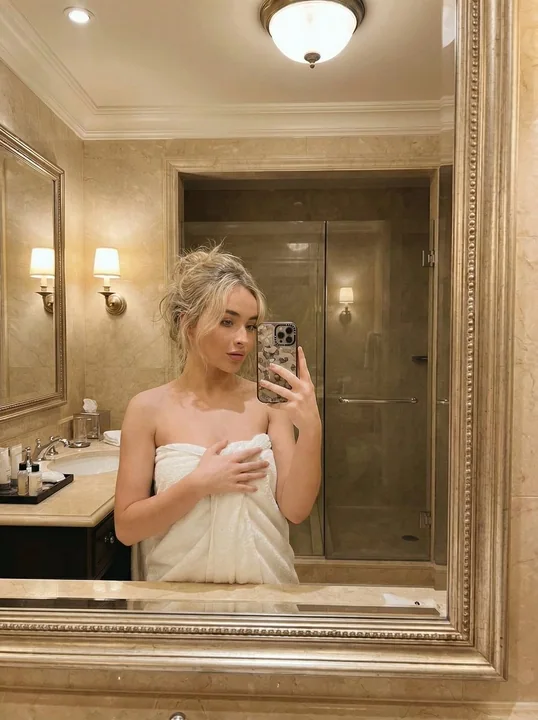 镜前慵懒：萨布丽娜的私享沐浴时光