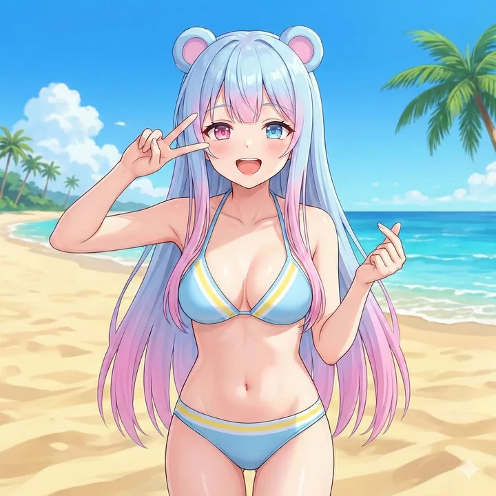 阳光沙滩上的比基尼少女