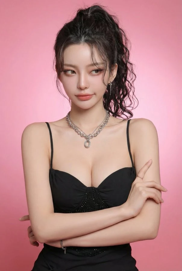 Photo de pose hautaine prise en studio avec des tons pastel