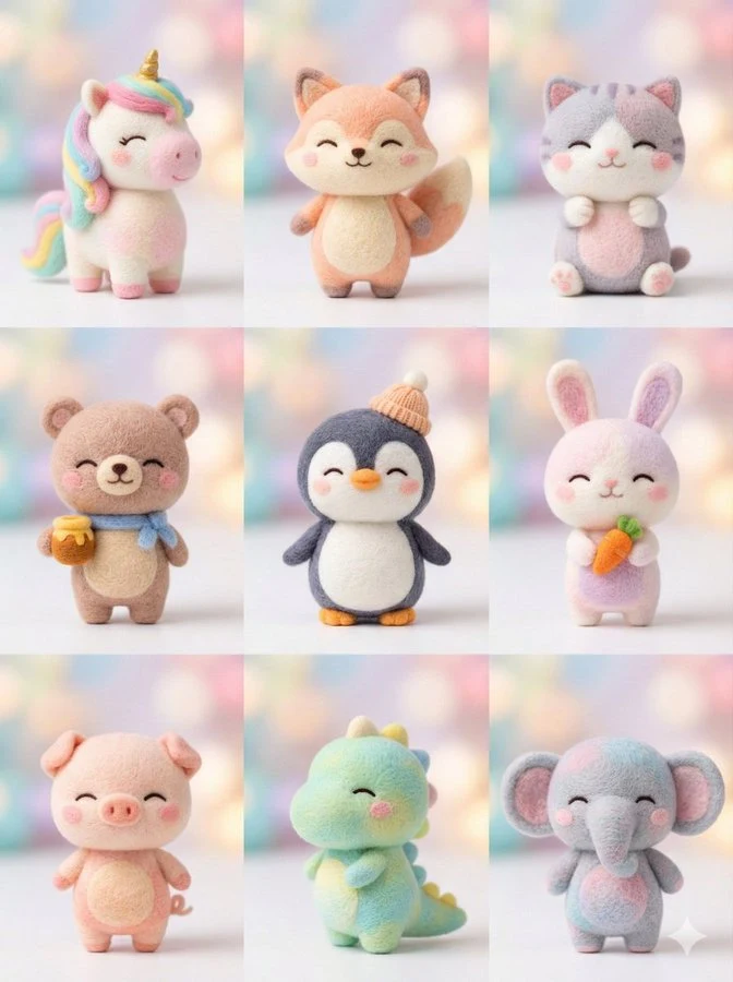 Макрофотосъемка игрушек из войлока, выполненных в стиле Q, на подставке для съемки