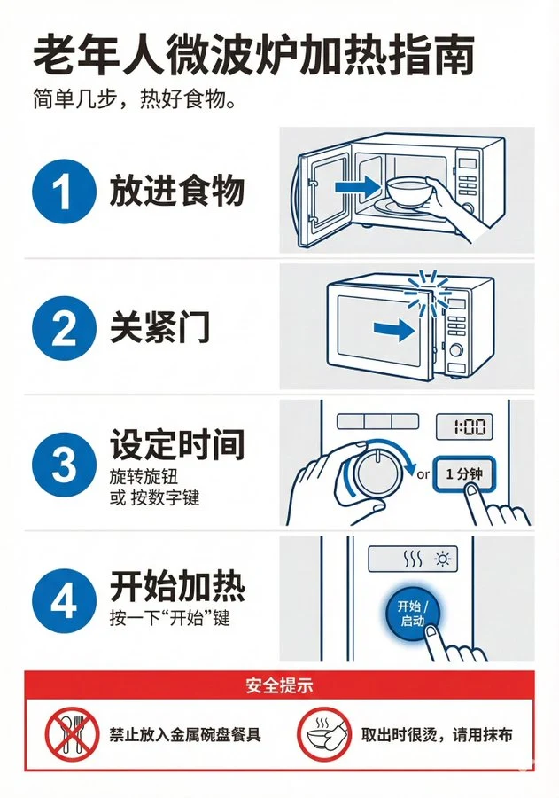 User-friendly operation guide infographic for seniors