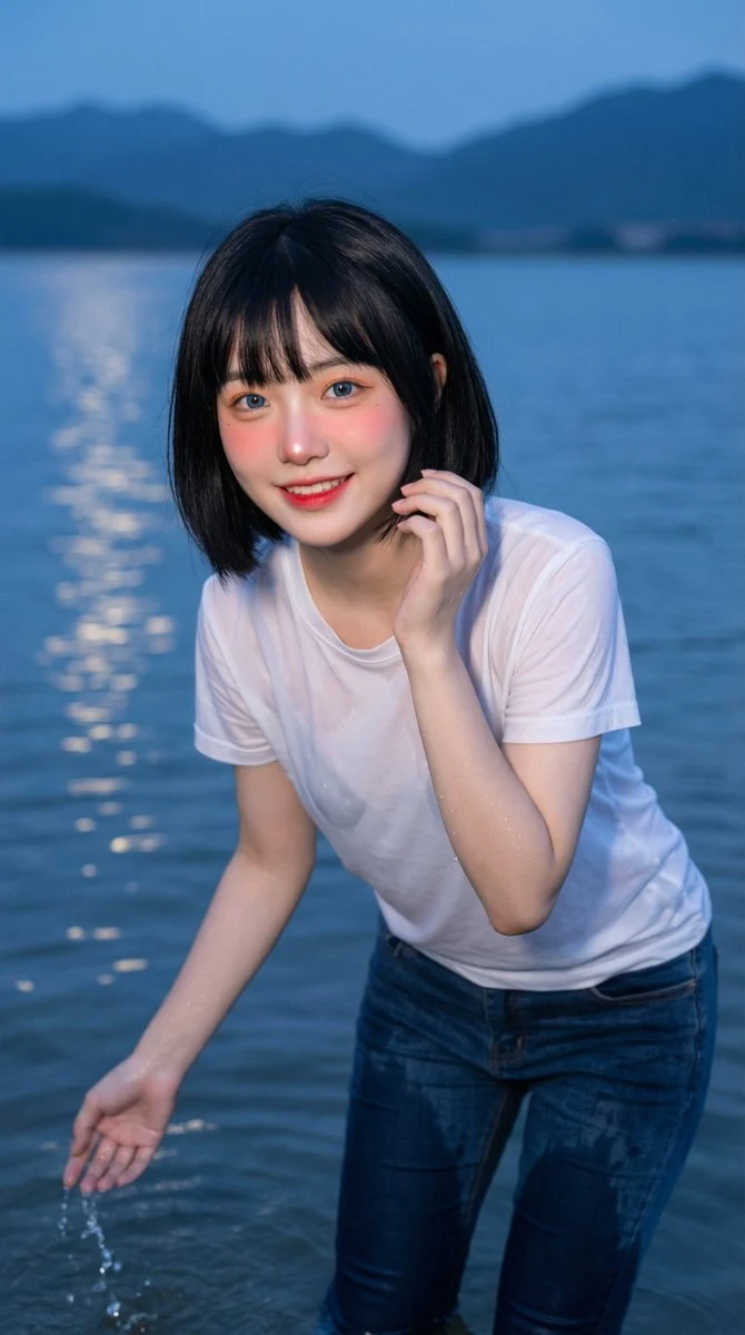 Playful Moment in the Moonlit Waters