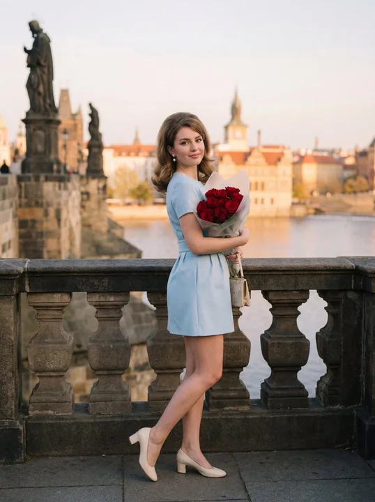 プラハ橋のレトロなローズガール