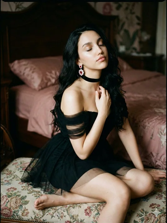 暗調ローズ：黒いヴェールの少女の静かな光と影