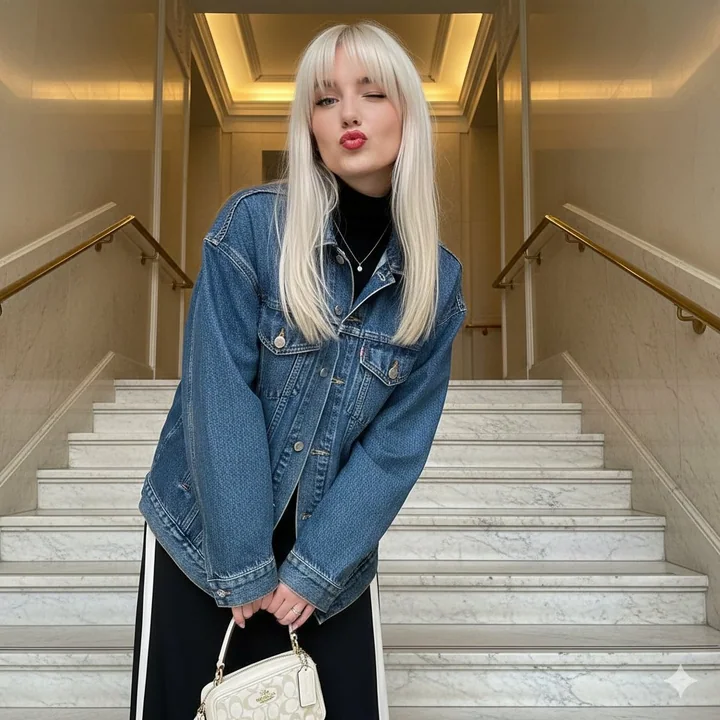 かわいいガールのセルフィー：金髪のセクシーなギャルがいたずらっぽくビヨーンと