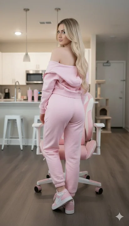 Lazy glance back of a soft pink esports girl