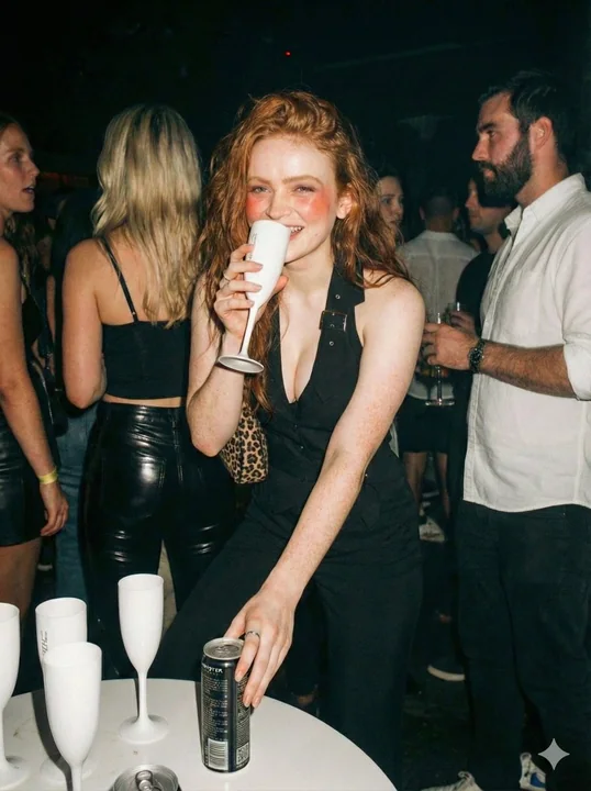 夜店で銃を競う赤毛の女性