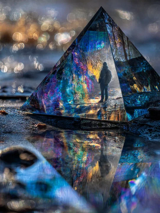 釉彩陶器のピラミッド、頂点のバランスの奇観